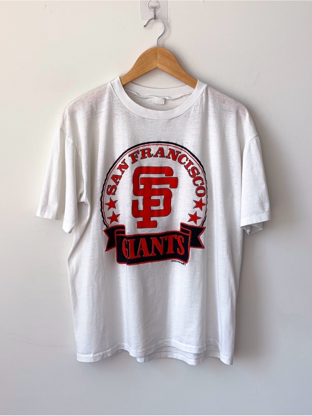 Vintage 80s San Fransisco SF Giants Paper Thin Burnout T-Shirt Size L Baseball